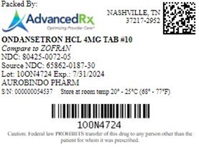 Ondansetron HCl 4mg Tab Qty 10 Ndc 80425 0072